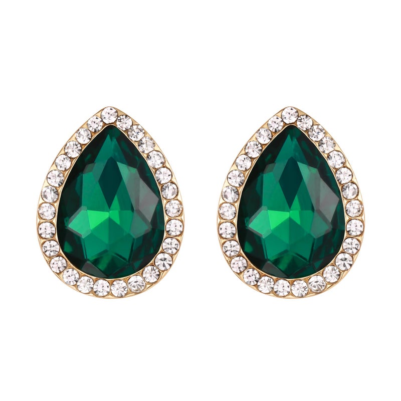 EVER FAITH Women's Jewelry Accessory Green Crystal Wedding Teardrop Pierced Stud Earrings Gold-Plated-Base - Image 1